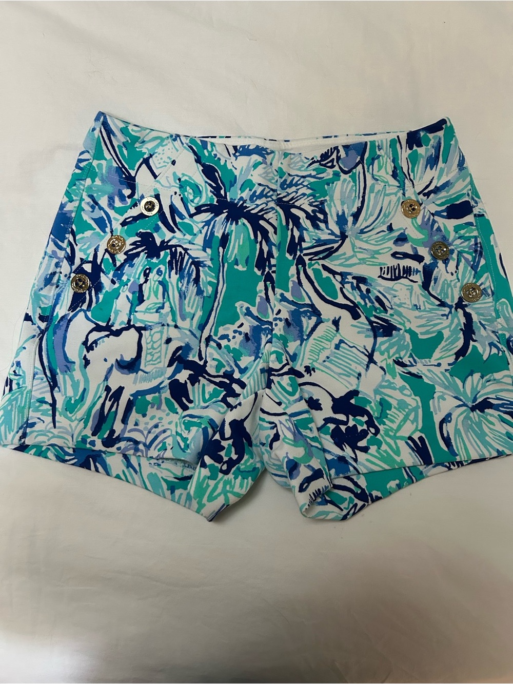 Lilly Pulitzer Elephant Print Shorts with Gold Buttons
